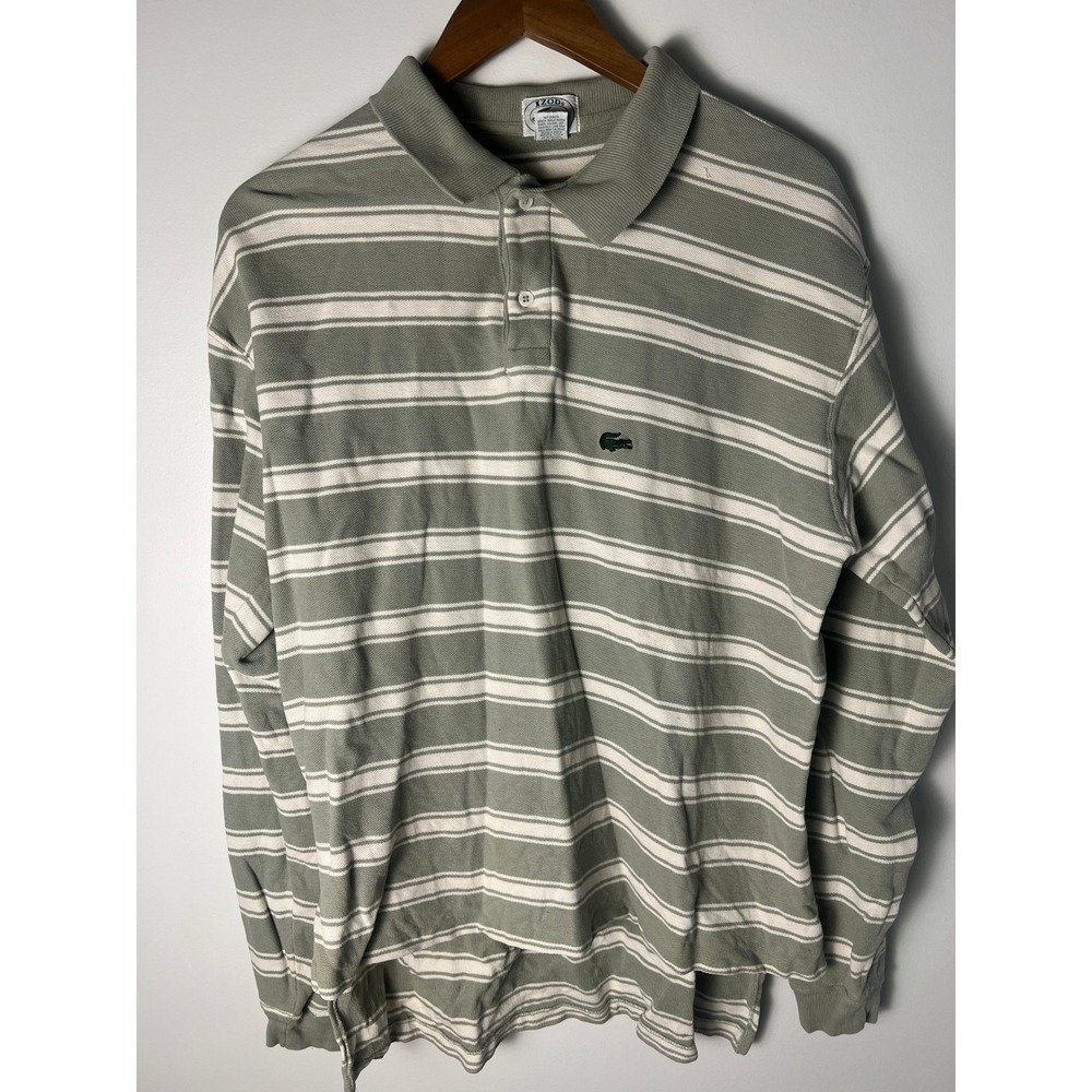 Izod Lacoste Polo Shirt Men XL Stripe Long Sleeve Cotton Pique Preppy Collegiate